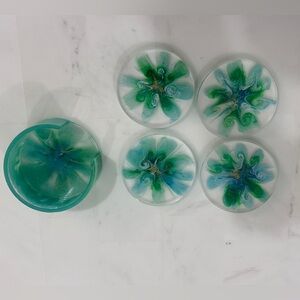 Handmade Green & Blue Resin Coaster Set - Home Art